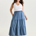 Supersoft Tiered Maxi Denim Skirt