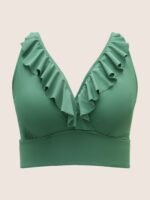 Solid Ruffle Surplice Neck Trim Swim Top - Image 15