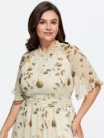 Floral Print Pockets Shirred Mock Neck Maxi Dress - Image 13