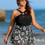 Monochrome Tropical Floral Sheer Swim Dress