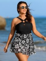 Monochrome Tropical Floral Sheer Swim Dress