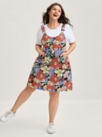 Floral Print Textured Overall Straps Dress - Image 3