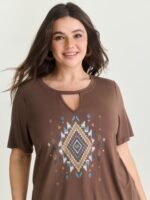 Supersoft Geometric Print Keyhole Neckline T-Shirt