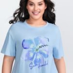 Cotton Floral Motif Drop Shoulder T-Shirt