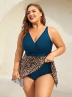 Leopard Print Knotted Surplice Swim Dress - Image 20
