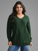 V Neck Cable Knit Texture Pullover - Image 10