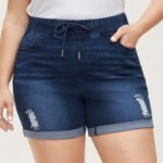 Pull-On Drawstring Elastic Waist Denim Shorts