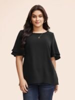 Solid Tiered Ruffles Split Hem Blouse - Image 20