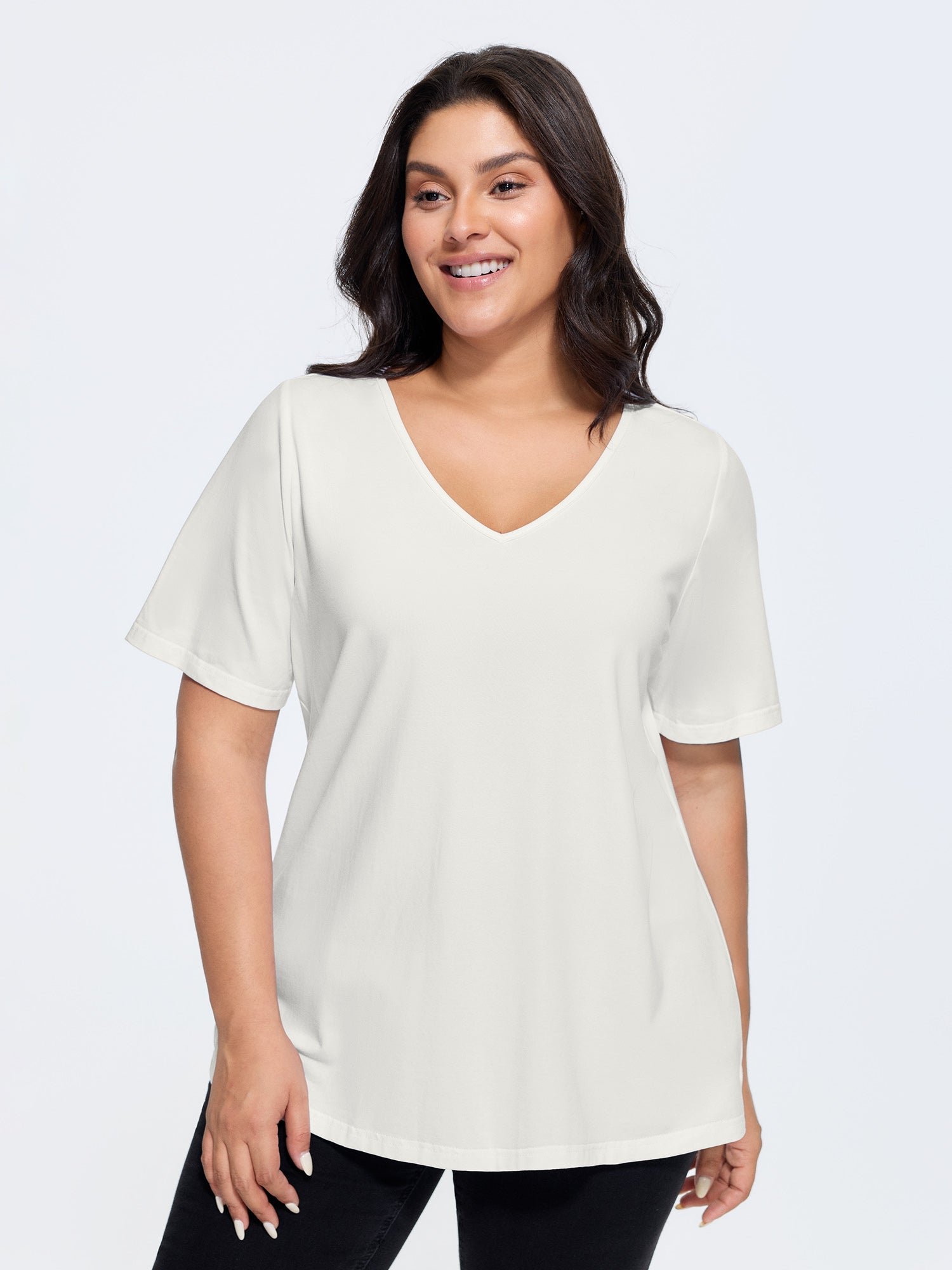 897430922_tj.jpg Cotton V Neck Plain Basic T-shirt - Image 1