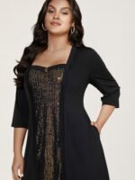 Heart Neckline Patchwork Sequin Button Detail Dress - Image 2