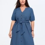 Knotted Front Textured Button Mini Dress