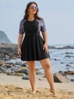 Floral Color Contrast Pockets Swim Dress - Image 3
