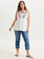 Pure Cotton Jacquard Embroidered Tank Top - Image 3