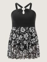Monochrome Tropical Floral Sheer Swim Dress - Image 9