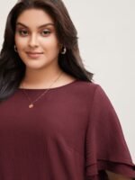 Solid Tiered Ruffles Split Hem Blouse - Image 3