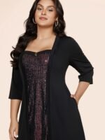 Heart Neckline Patchwork Sequin Button Detail Dress - Image 15