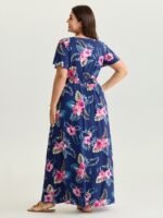 Large Floral Print Flowy Sleeve Maxi Dress - Image 4