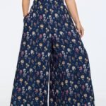 Ditsy Floral Print Stretchy Waist Wide Leg Pants