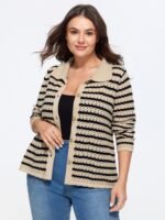 Striped Hollow Collared Button Front Cardigan