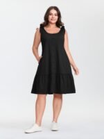 Ruffle Hem Tie Shoulder Pockets Sleeveless Dress - Image 16