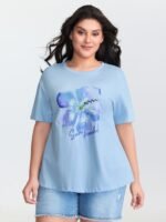 Cotton Floral Motif Drop Shoulder T-Shirt - Image 2