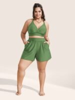 High Waisted Pockets Solid Pleated Swim Shorts - Image 28