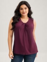 Solid Asymmetrical Neck Twist Front Tank Top - Image 2