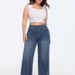 Stretchy Pull-On Wide-Leg Knit Jeans