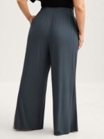Solid Elastic Waist Wide Leg Lounge Bottoms - Image 18