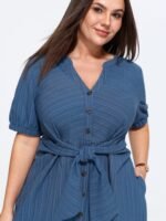Knotted Front Textured Button Mini Dress - Image 2