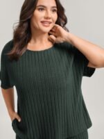 Stretchy Pit Strip Solid Loungewear Set - Image 15