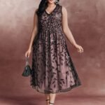 Sequin Embroidery Color Contrast V-Neck Midi Dress