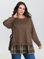 Plaid Pattern Layered Stretchy Sweatshirt - Image 18