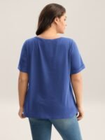 Solid Split Neck Button Detail T-Shirt - Image 32