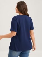 Knotted Cut-Out Neckline Solid T-Shirt - Image 10