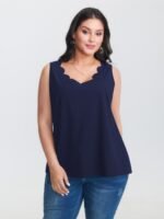 Solid V Neck Laser Cut Tank Top - Image 30