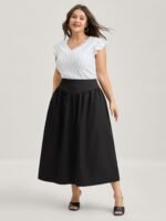 Wide Cinched-Waist Solid Midi Skirt - Image 2